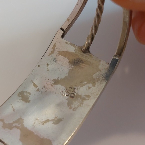 Vintage Alpaca Mexico Abalone MOP Faux Onyx Inlay Open Cuff Bracelet - Picture 9 of 9